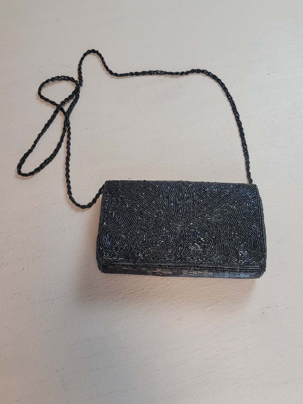 Black Beaded Evening Crossbody Bag